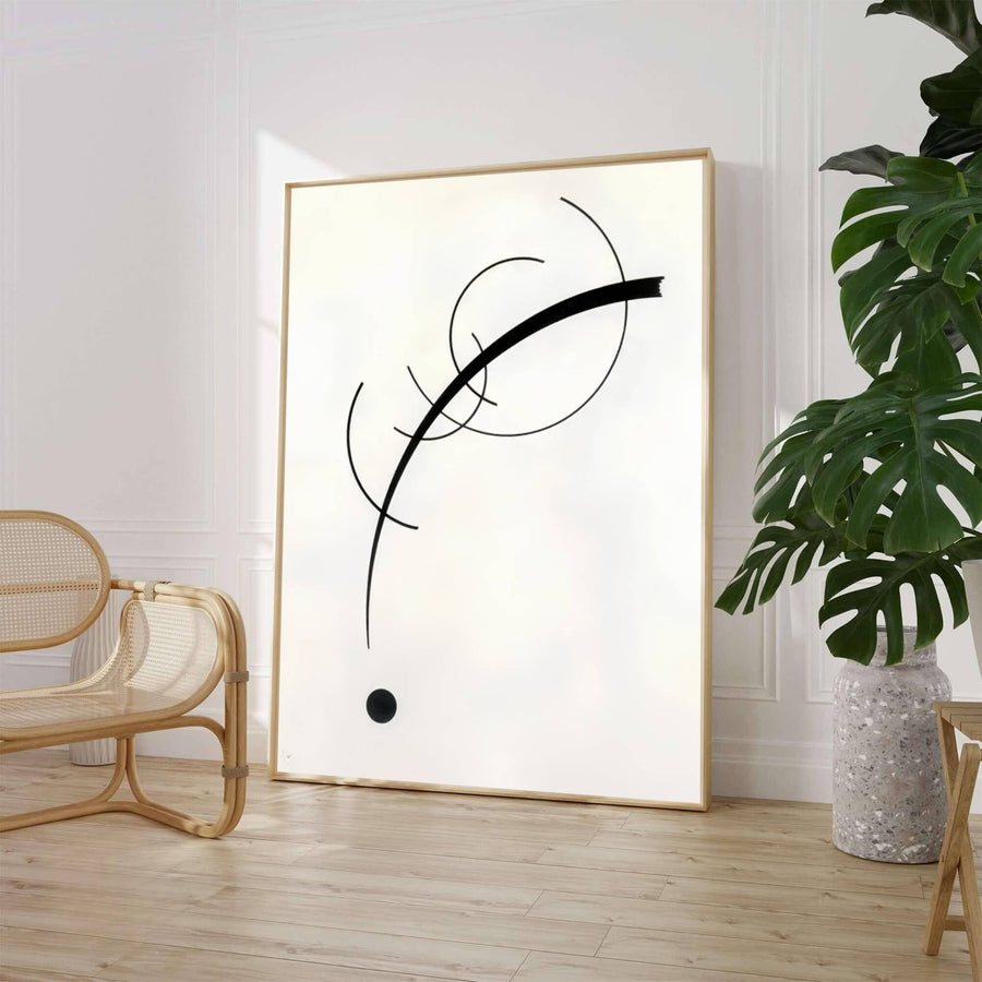 Characterized by stark monochrome linework, graceful arcs, and profound psychological restraint, Wassily Kandinsky&