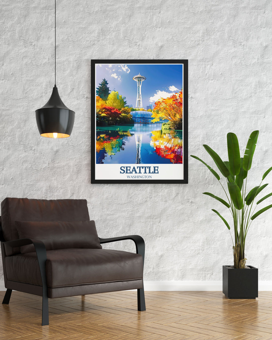 Experience the thrill of skiing at the Summit at Snoqualmie and the artistic marvels of Chihuly Garden with this detailed poster, highlighting the scenic beauty of Seattle and its renowned landmarks, ideal for any ski resort themed home decor.