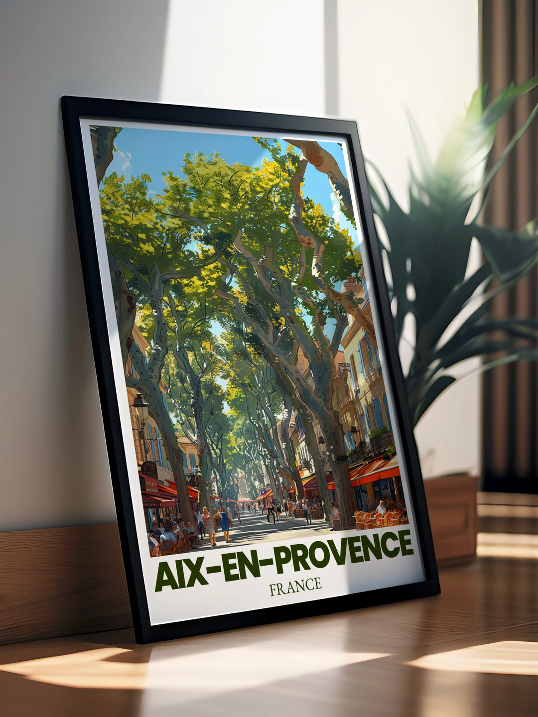 Capture the elegance of Aix en Provence with this beautiful travel print of Cours Mirabeau. The boulevards famous fountains and lush greenery come alive in this artwork, making it a must have for lovers of French culture and architecture. Perfect for home decor, this poster brings the charm of Provence into your living space.