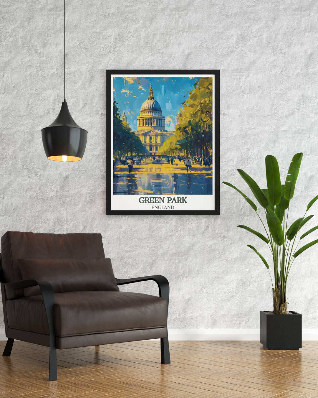 London travel poster featuring Constitution Hill and Green Park with a focus on the pathway leading to Hyde Park a stunning addition to any collection of London wall art and Royal Parks artwork.