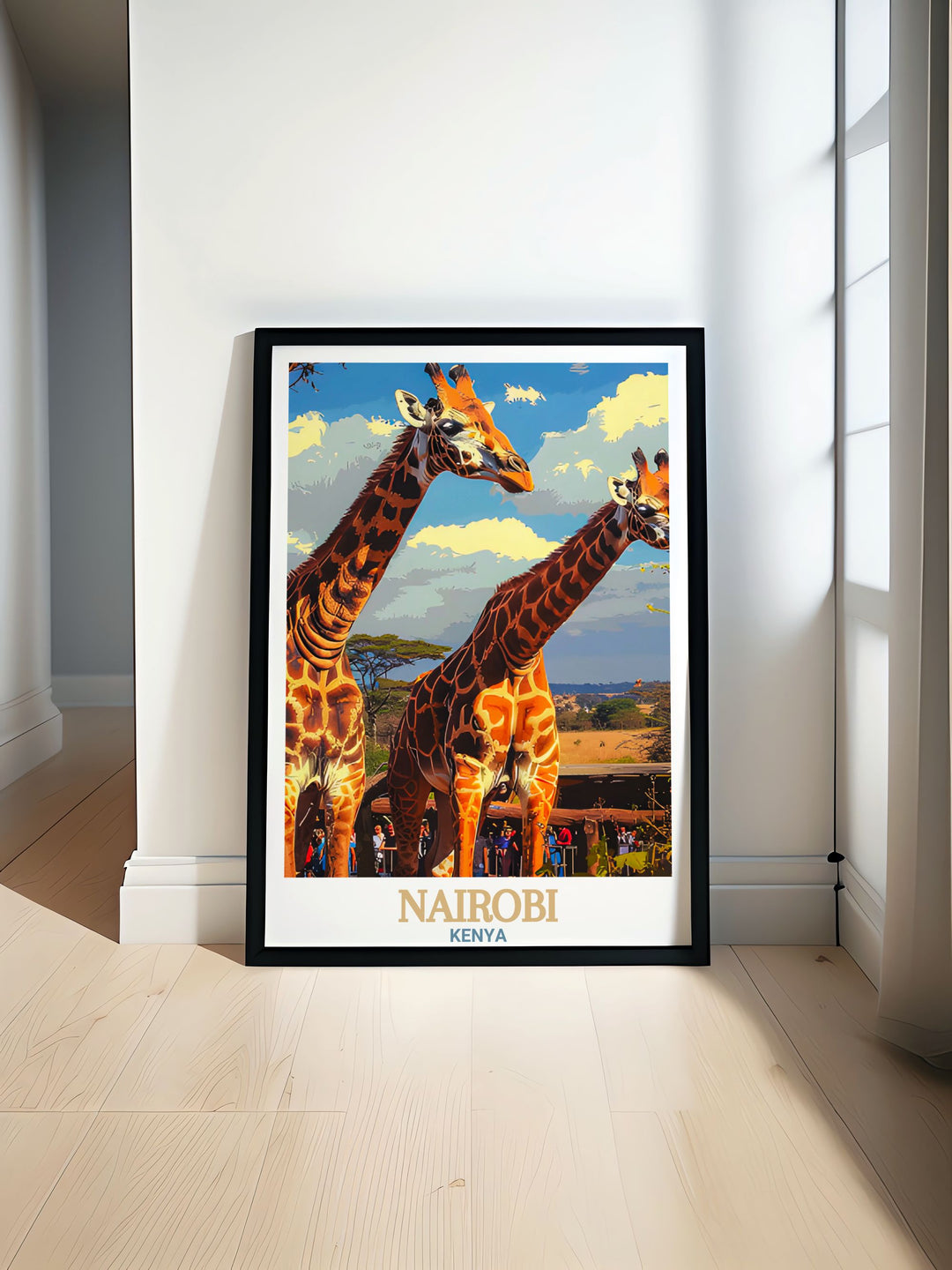 Vibrant Nairobi wall art featuring the citys dynamic blend of urban life and natural beauty including stunning prints from the Giraffe Centre ideal for enhancing your living space with Kenyan culture and elegance