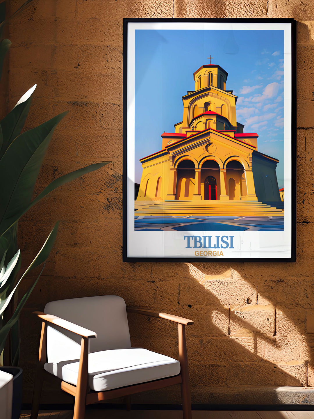 Tbilisi Poster Print showcasing the Holy Trinity Cathedral and city map offers an elegant wall art option that blends modern and classic design elements. Perfect for any room this artwork brings the rich culture of Georgia to life in a unique and stylish way.