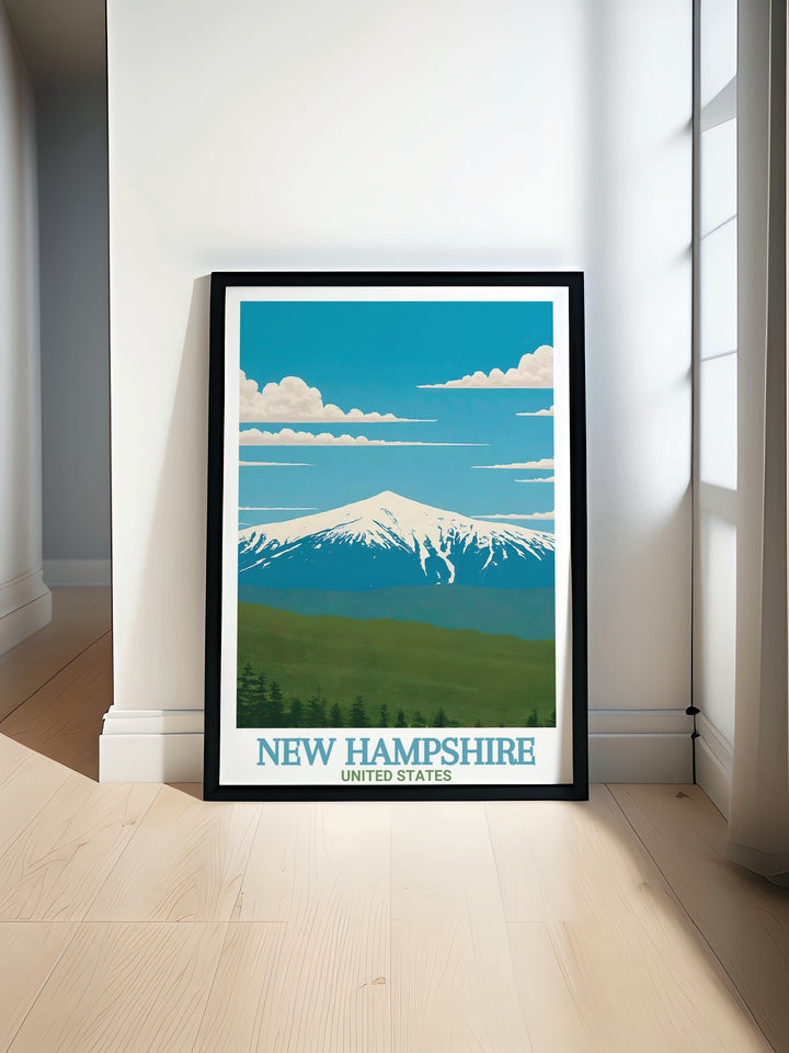 This Mount Washington Wall Poster showcases the rugged terrain and dramatic weather of New Hampshires White Mountains. Perfect for those who love outdoor adventures and the serenity of natures beauty.