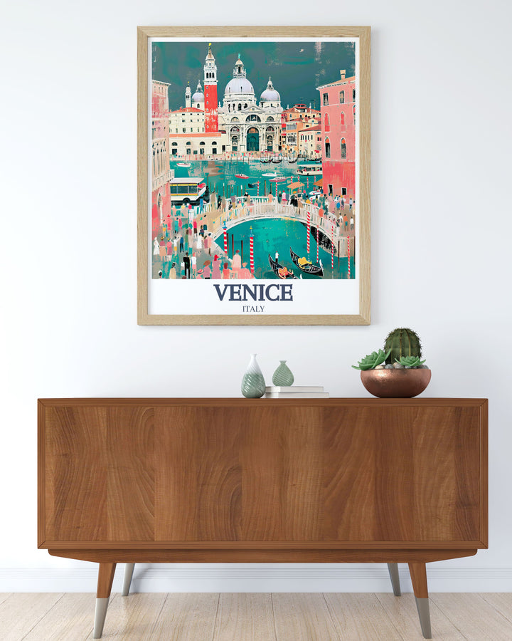 This wall art showcases St. Marks Square and the Rialto Bridge, two of Venices most picturesque locations. The detailed artwork reflects Venices historic and architectural brilliance, offering a timeless piece of décor for any space.