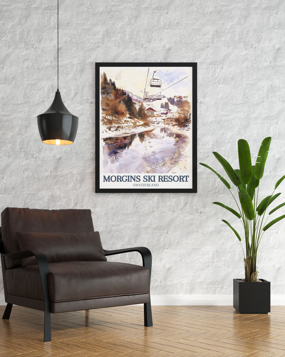 This Foilleuse Chairlift Wall Poster brings the excitement of skiing at Morgins Ski Resort to life. The iconic ski lift and the picturesque Lac de Morgins are beautifully represented in this vintage style artwork, ideal for Alpine themed décor.