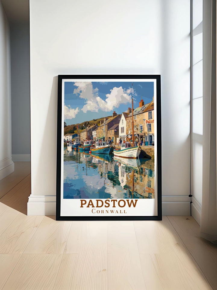 Padstow Harbor poster featuring the serene waters and bustling maritime activity perfect for Cornwall travel enthusiasts and those who love the Cornwall seaside ideal for adding a touch of Padstow charm to your home decor and modern living spaces