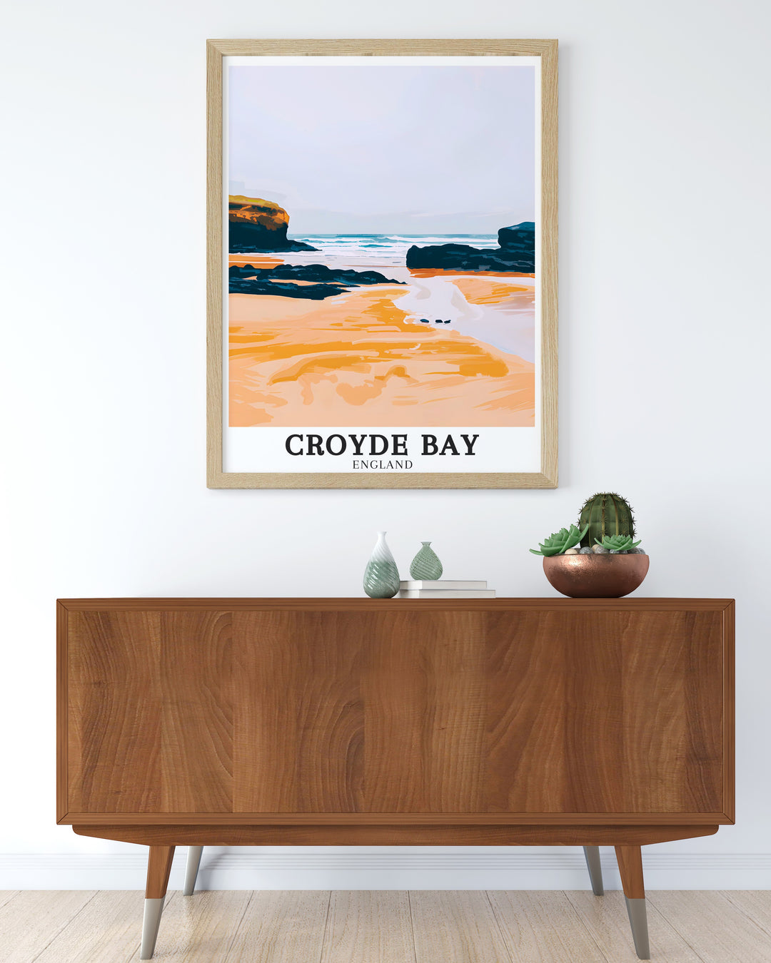 This Croyde Bay print captures the natural charm of one of North Devons most beloved beaches. With Downend Point standing tall in the background, this wall art offers a visual escape to the tranquil shores of the UKs coastline.