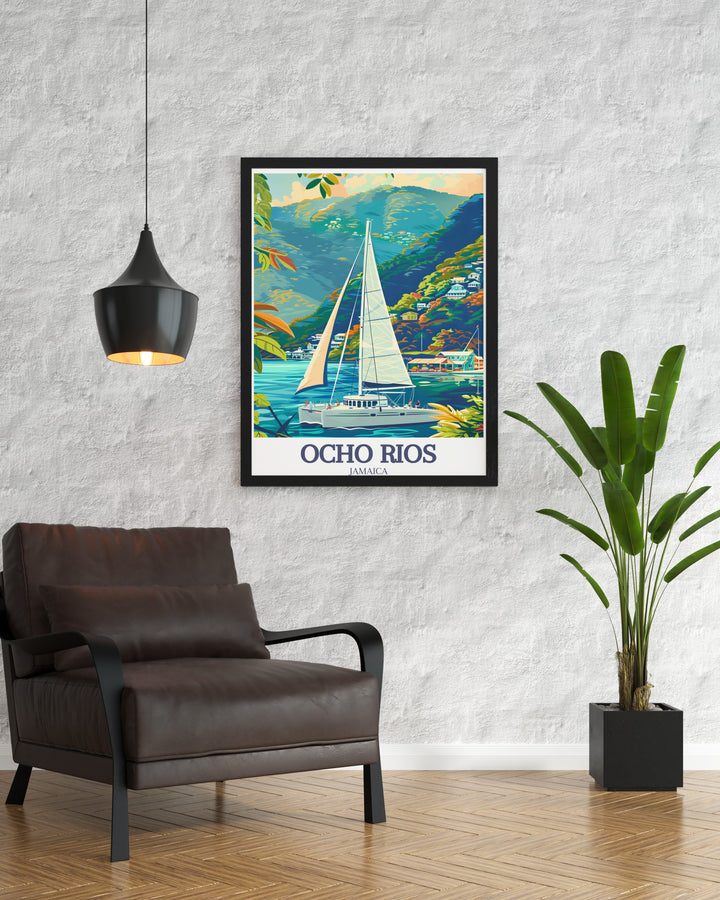 Transport yourself to the shores of the Caribbean with this vintage poster of Ocho Rios, featuring the iconic beaches and azure waters of the Caribbean Sea. Perfect for travel enthusiasts and beach lovers alike, this canvas art adds a touch of island paradise to your decor.