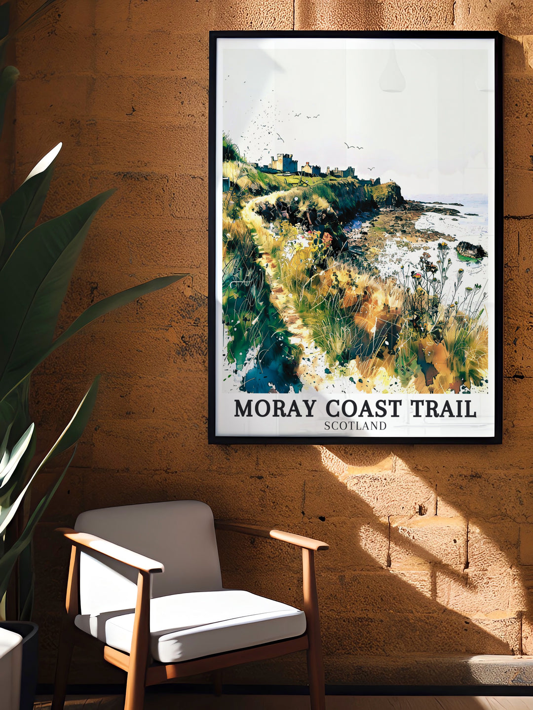 The Moray Coast Poster Print features the stunning landscapes of Scotlands Moray Coast Trail, capturing the wild beauty of the coastline, rugged cliffs, and sweeping views of the Moray Firth, making it an ideal piece for any nature lovers home decor.