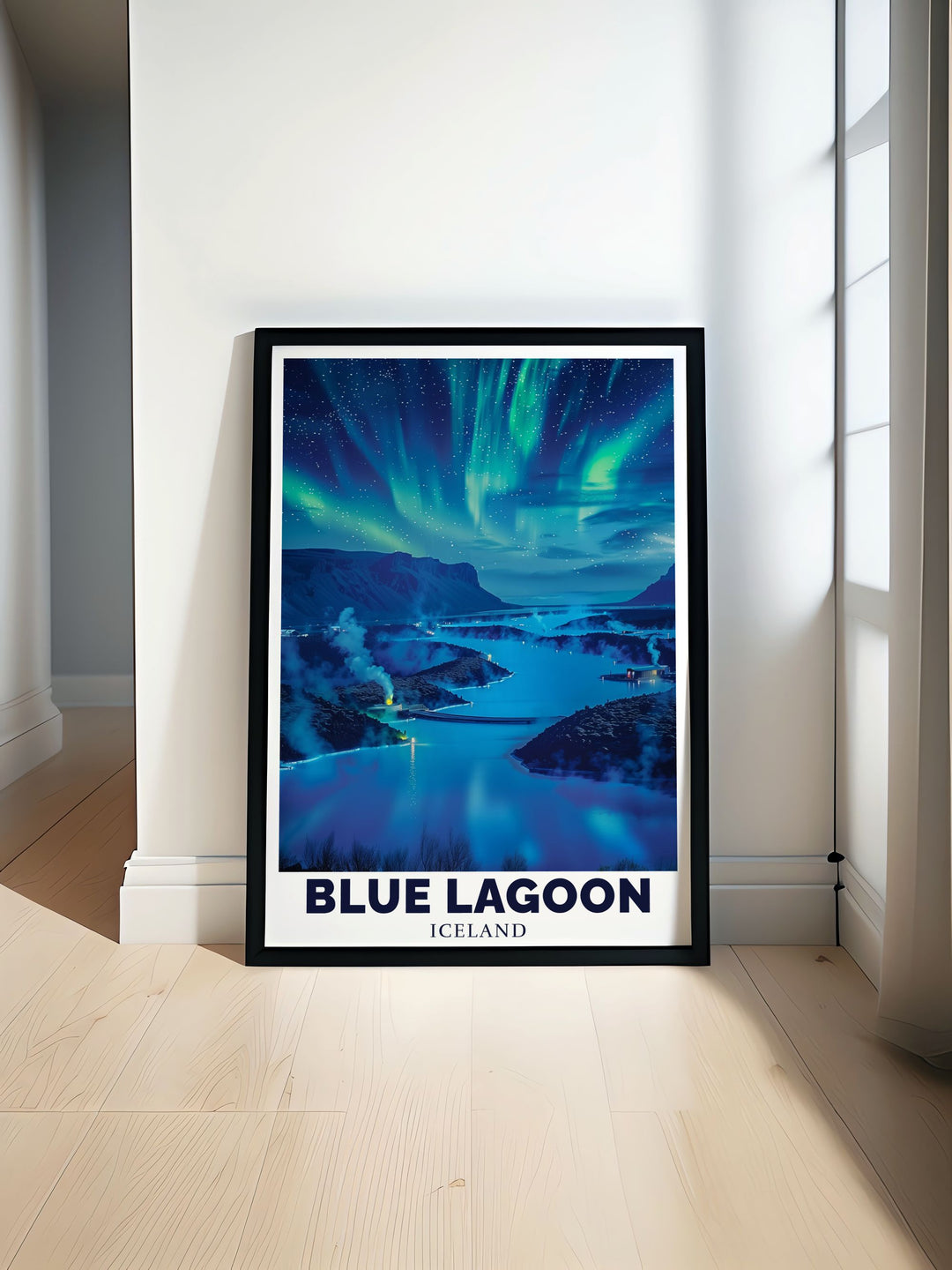 The Northern Lights and Blue Lagoon prints bring the beauty of Iceland into your home. These stunning art pieces feature the iconic Blue Lagoon and the vibrant Northern Lights making them perfect for any living room or office decor.