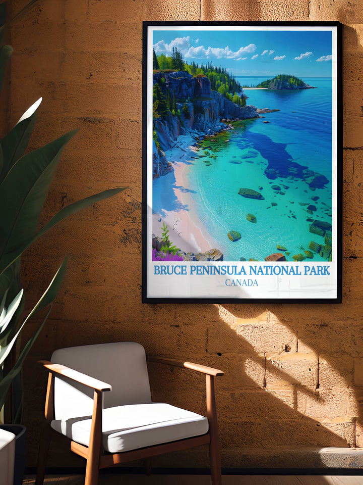 The Flowerpot Island Cottagecore Decor print adds a touch of nature inspired elegance to your home decor with its detailed portrayal of the islands distinctive rock formations and peaceful surroundings perfect for any nature lover