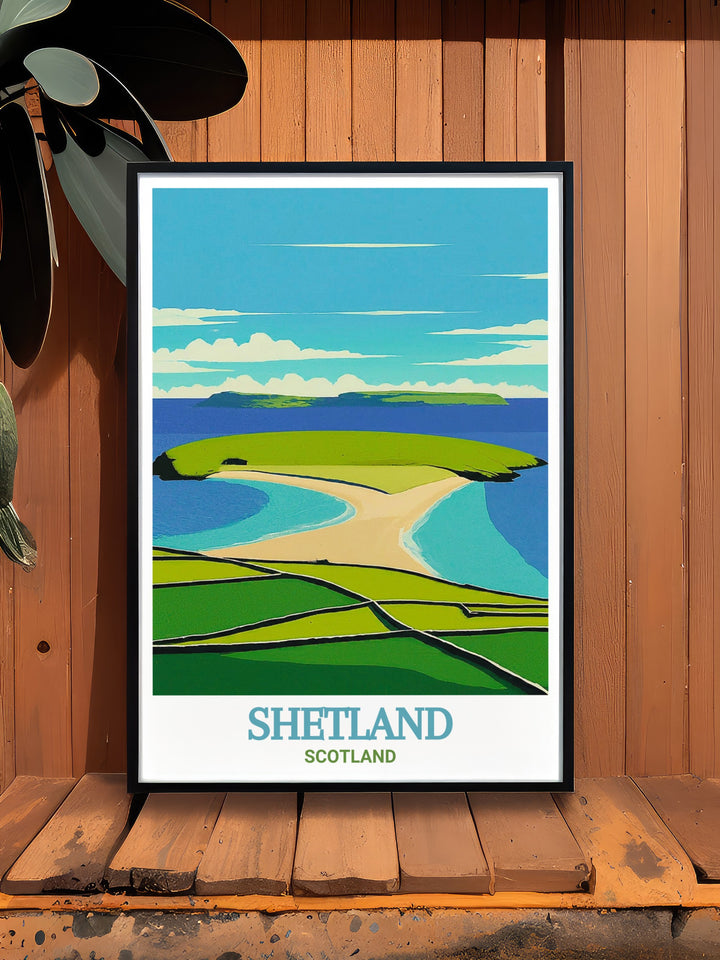 Custom Print of St Ninians Isle in the Shetland Islands, offering a personalized take on this iconic Scottish landmark. The artwork captures the essence of Scotlands coastal heritage, making it a meaningful gift for anyone connected to the Shetland Islands or Scotland.