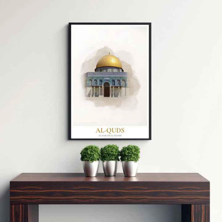 Gold and blue watercolor depiction of Jerusalem&