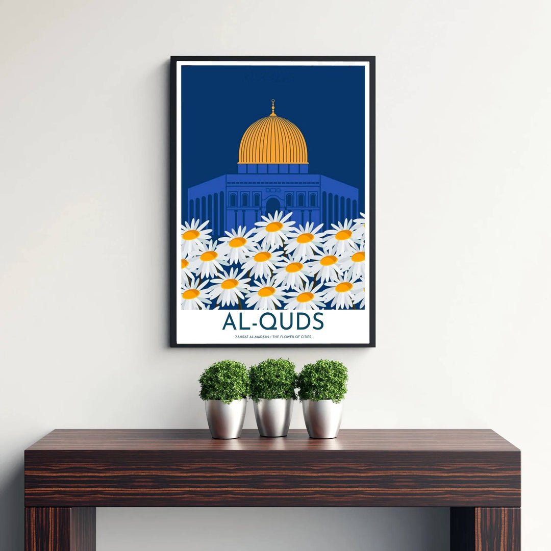 Radiant blue and yellow art print of Jerusalem&