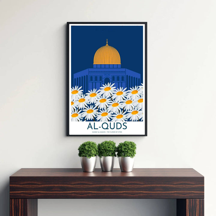 Radiant blue and yellow art print of Jerusalem&