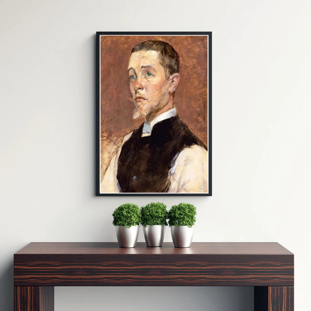 Dramatic warm-toned European fine art print depicting officer René Grenier in Paris, France. Discover custom framed, unframed poster, and gallery canvas decor options at MapYourDreams.