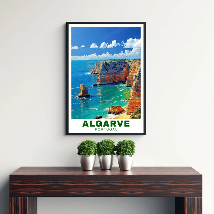 Sprawling golden bluff lines and calm ocean horizons at Algarve Cliffs, Portugal star in this wall poster. MapYourDreams delivers museum-grade framed, unframed, and canvas print options with fast shipping for homes.