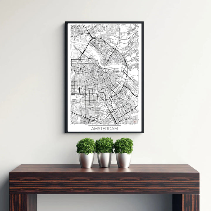 High-contrast street blueprint poster of Amsterdam&
