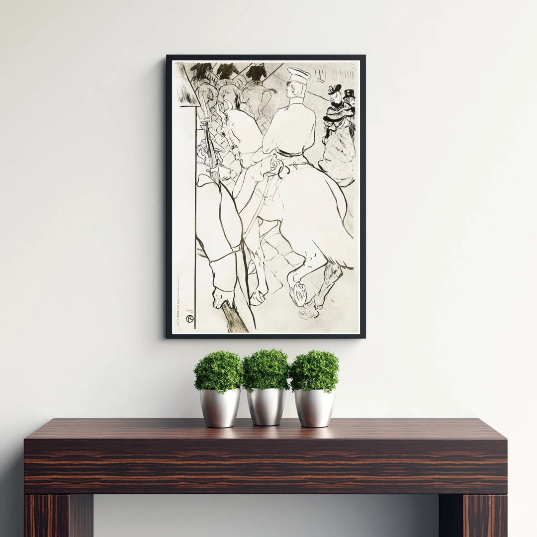 Historic French impressionist canvas print of Babylone D’Allemagne (1894), Henri de Toulouse-Lautrec featuring detailed horse illustration in Berlin, Germany. Buy high-definition framed prints, unframed paper wall decor, and gallery canvas options directly from MapYourDreams.