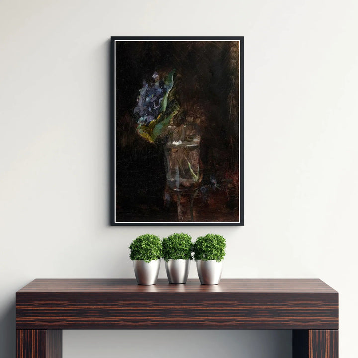 Vintage French still life artwork Bouquet Of Violets In A Vase (1882), Henri de Toulouse-Lautrec displaying dark botanical elegance from Paris, France. MapYourDreams offers premium framed prints, unframed options, and stretched canvas wall decor to bring French impressionist charm home.