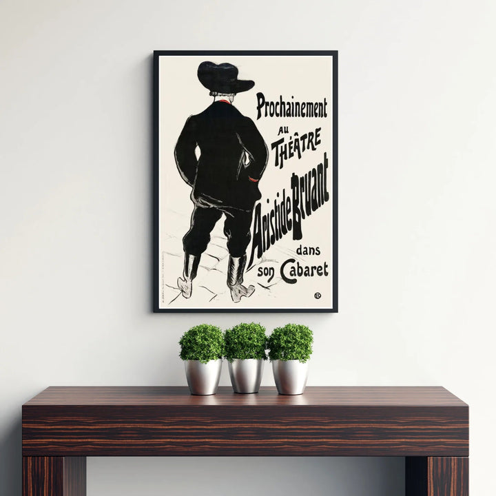 Historic lithograph poster reproduction of Bruant Au Mirliton (1894), Henri de Toulouse-Lautrec capturing late 19th-century cabaret culture in Paris, France. MapYourDreams features high-quality framed wall decor, unframed poster prints, and stretched canvas formats for vintage art collections.