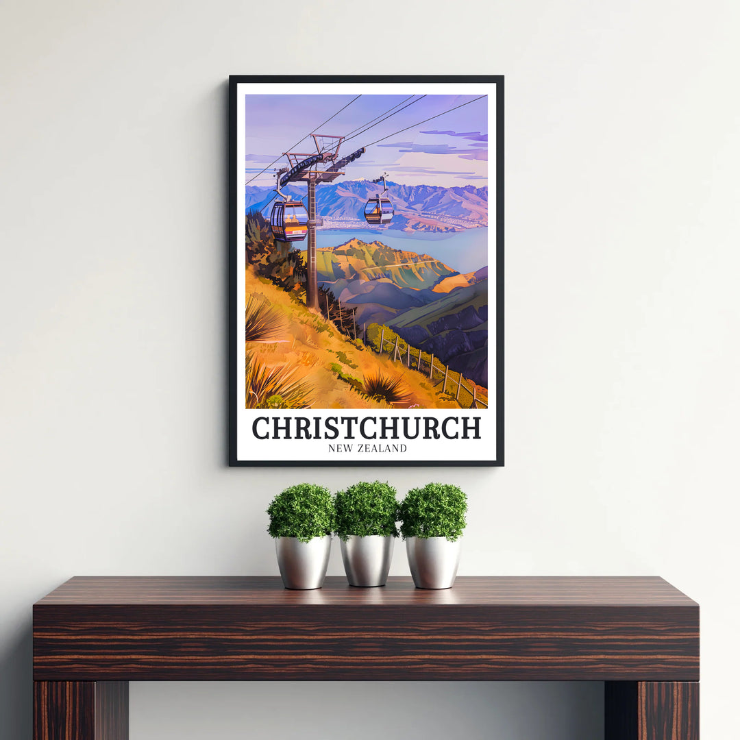 Inspired by classic vintage travel posters, this ChristChurch print showcases scenic Port Hills and Lake Ellesmere vistas. Explore versatile framed, unframed, and canvas options available at MapYourDreams.