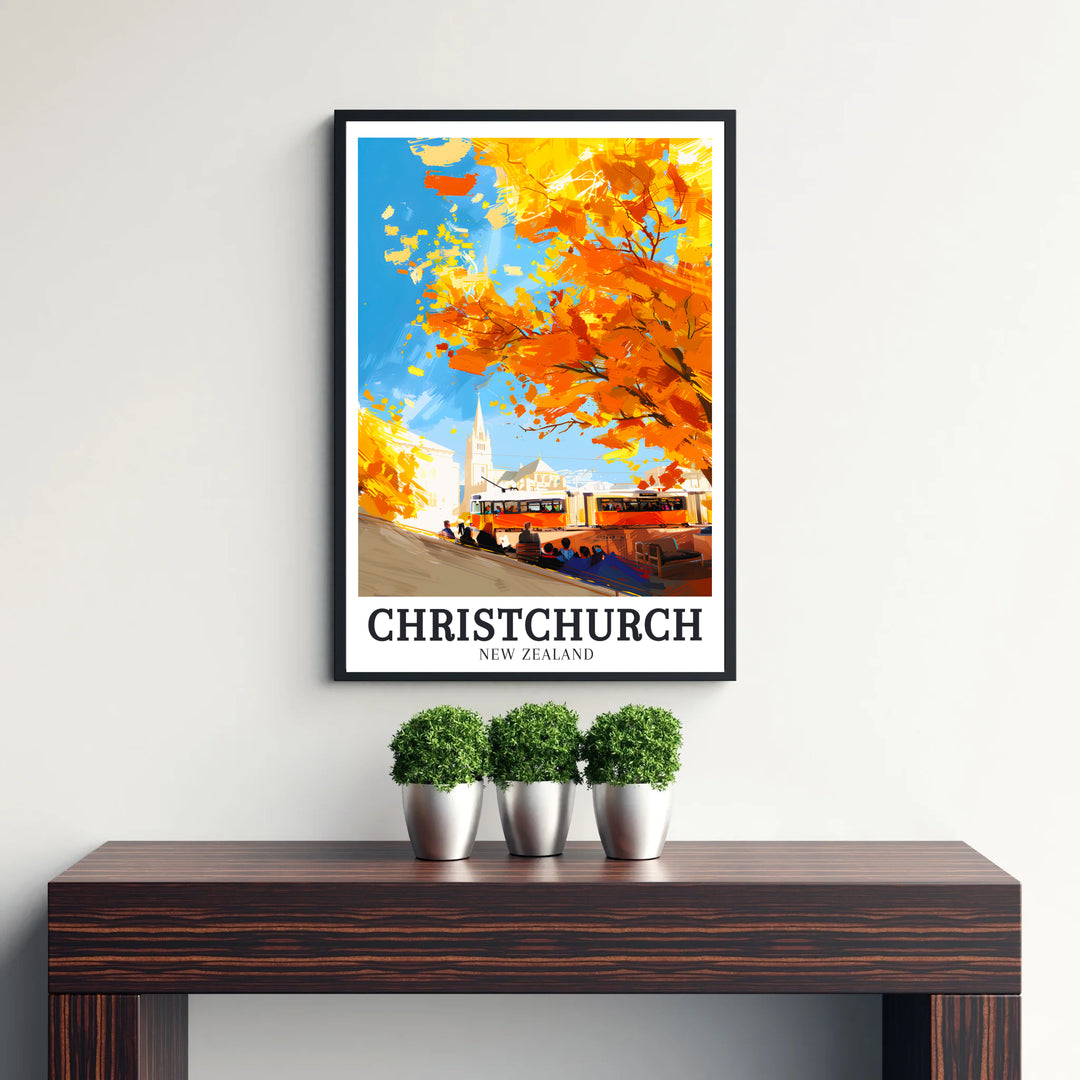 Inspired by classic vintage travel posters, this Christchurch print captures city trams and cathedral architecture. Explore versatile framed, unframed, and canvas wall decor options at MapYourDreams.