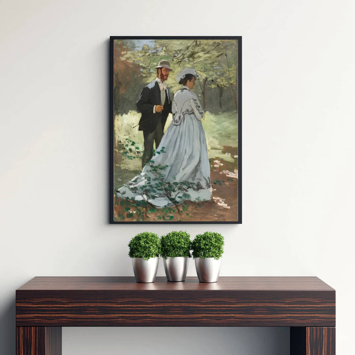 Transporting viewers straight into 19th-century French artistic salons and grand impressionist galleries, this Bazille And Camille 1865 art print highlights overhanging foliage and an authentic forest floor layout. MapYourDreams offers this heritage piece in versatile formats, from minimalist unframed posters to sophisticated framed structures and rich gallery canvas wraps.