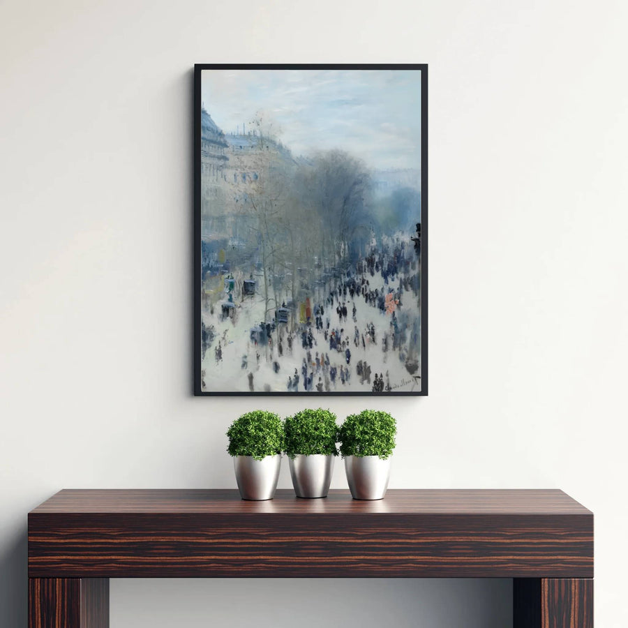 Transporting viewers straight into 19th-century French artistic salons and grand impressionist galleries, this Boulevard Des Capucines 1873 art print highlights elevated perspective views and authentic street layouts. MapYourDreams offers this heritage piece in versatile formats, from minimalist unframed posters to sophisticated framed structures and rich gallery canvas wraps.