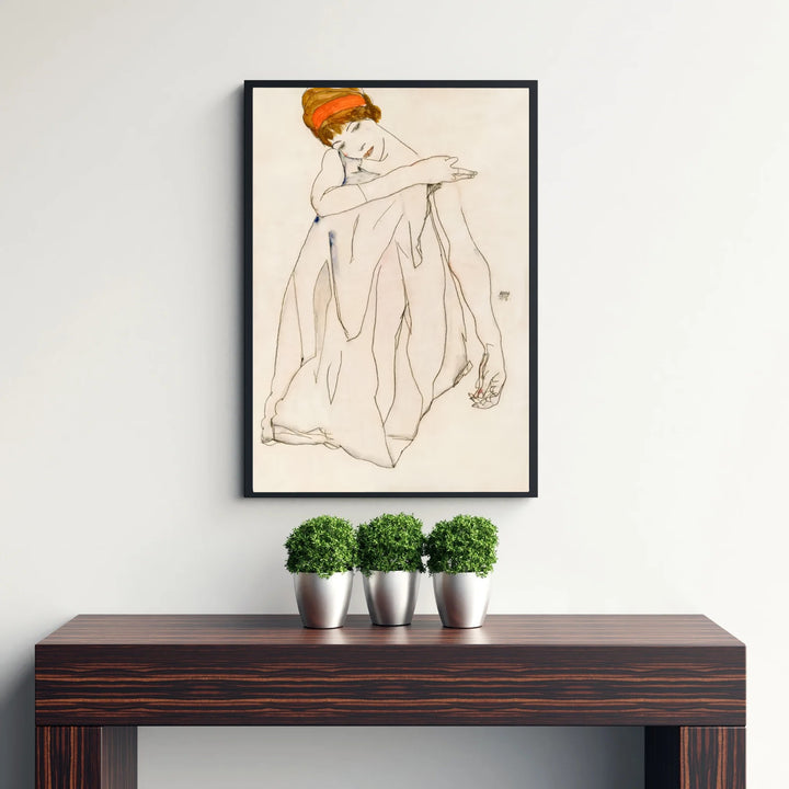 Masterful gouache and pencil print of Egon Schiele Dancer Tanzerin 1913 housed in Albertina Museum Vienna showcasing fluid contour line work. MapYourDreams offers framed prints, unframed paper posters, and stretched canvas art prints for minimalist home libraries, reading nooks, and studio work spaces.