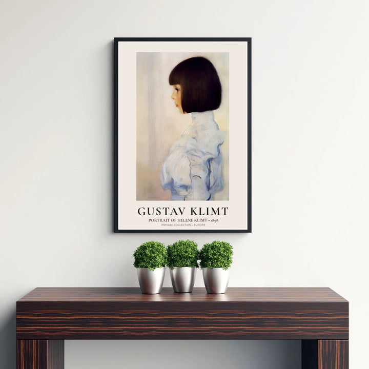 Early Austrian Impressionist poster of Gustav Klimt Portrait Of Helene Klimt 1898 preserved in a Private Collection in Europe featuring soft light and neutral tones. Choose an unframed paper poster, a gallery stretched canvas print, or custom framed wall art directly from MapYourDreams.