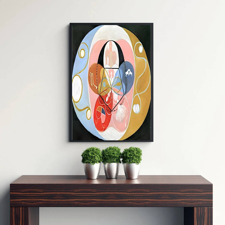 Transporting viewers straight into 1900s European visionary design salons, this Hilma af Klint Evolution No 14 art print highlights precise brushwork and a moody, atmospheric cosmic palette. Offered by MapYourDreams, this artwork is available in flexible options including unframed paper, custom wooden frames, and gallery canvas wraps.