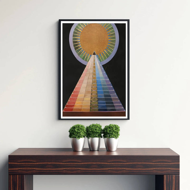 Transporting viewers straight into 1900s European visionary design salons, this Hilma af Klint Group X Altarpiece art print highlights precise brushwork and a moody, atmospheric cosmic palette. Offered by MapYourDreams, this artwork is available in flexible options including unframed paper, custom wooden frames, and gallery canvas wraps.