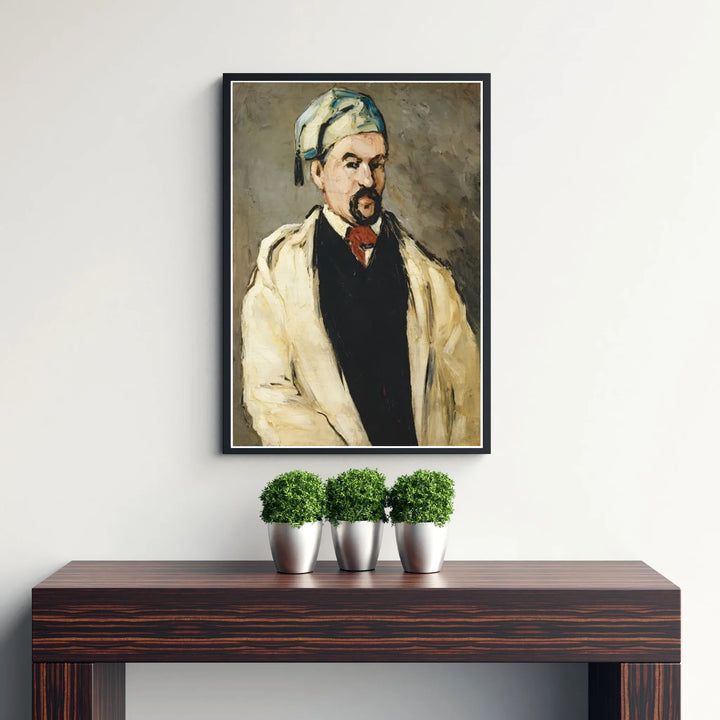 Vintage French oil portrait print of Paul Cezanne The Artists Uncle Dominique 1866 capturing expressive brushwork in Aix-en-Provence France. Discover custom framed prints, unframed poster options, and stretched canvas wall decor at MapYourDreams for your residential hallway display.