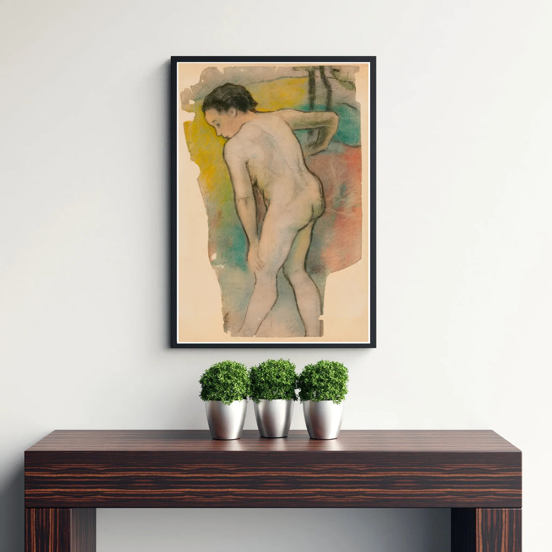 Graphic pastel figure print of Paul Gauguin Breton Bather 1886 created in Pont-Aven, Brittany, France with colorful landscape tones. Shop high-definition framed prints, unframed paper posters, and stretched canvas options directly at MapYourDreams for timeless arrangements.