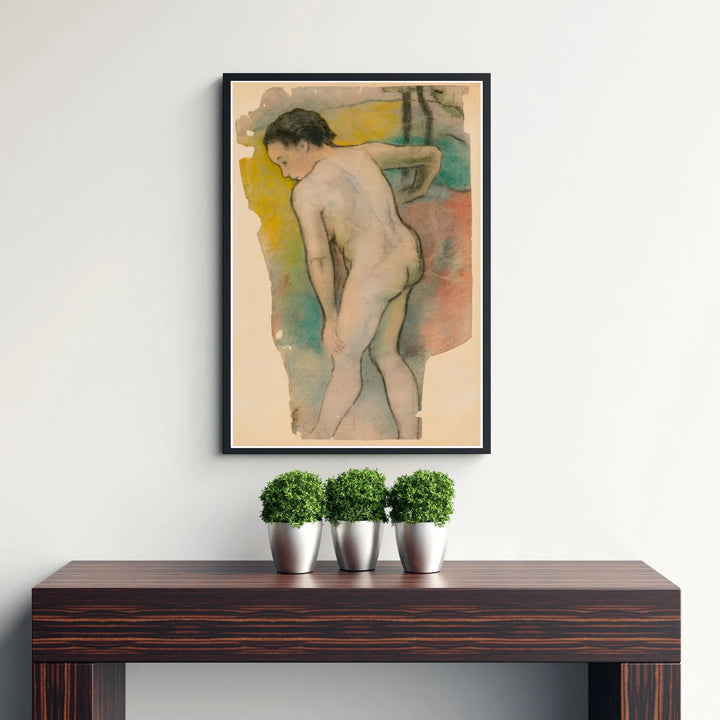 Graphic pastel figure print of Paul Gauguin Breton Bather 1886 created in Pont-Aven, Brittany, France with colorful landscape tones. Shop high-definition framed prints, unframed paper posters, and stretched canvas options directly at MapYourDreams for timeless arrangements.