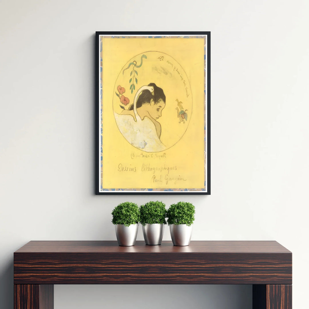 Vintage French plate art print of Paul Gauguin Design For A Plate 1889 capturing Leda and the Swan symbolism from Brittany, France. Discover custom framed prints, unframed poster options, and stretched canvas wall decor at MapYourDreams for your master bedroom display.