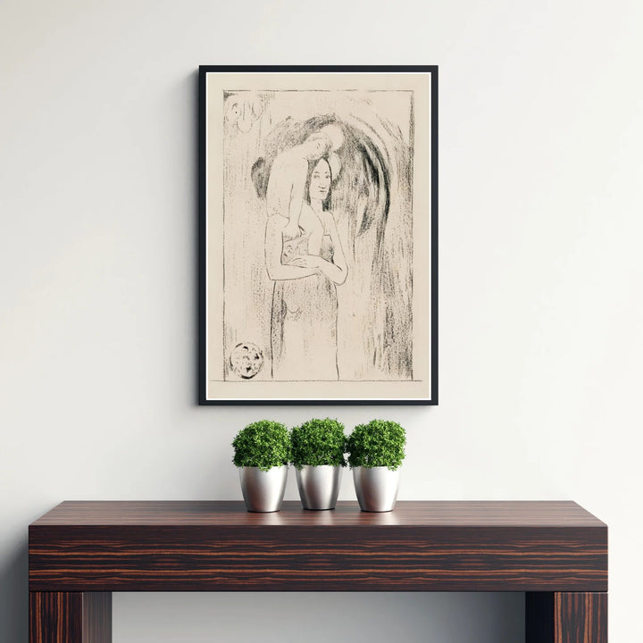 Fine art wall decor print of Paul Gauguin Hail Mary Ia Orana Maria 1895 displaying gentle charcoal contrast in Tahiti, French Polynesia. MapYourDreams supplies custom framed paper prints, unframed posters, and gallery stretched canvas art suitable for Scandinavian layouts.