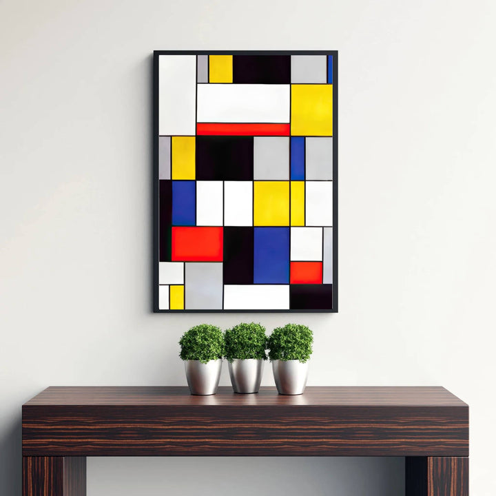 This captivating abstract masterpiece highlights Piet Mondrian&