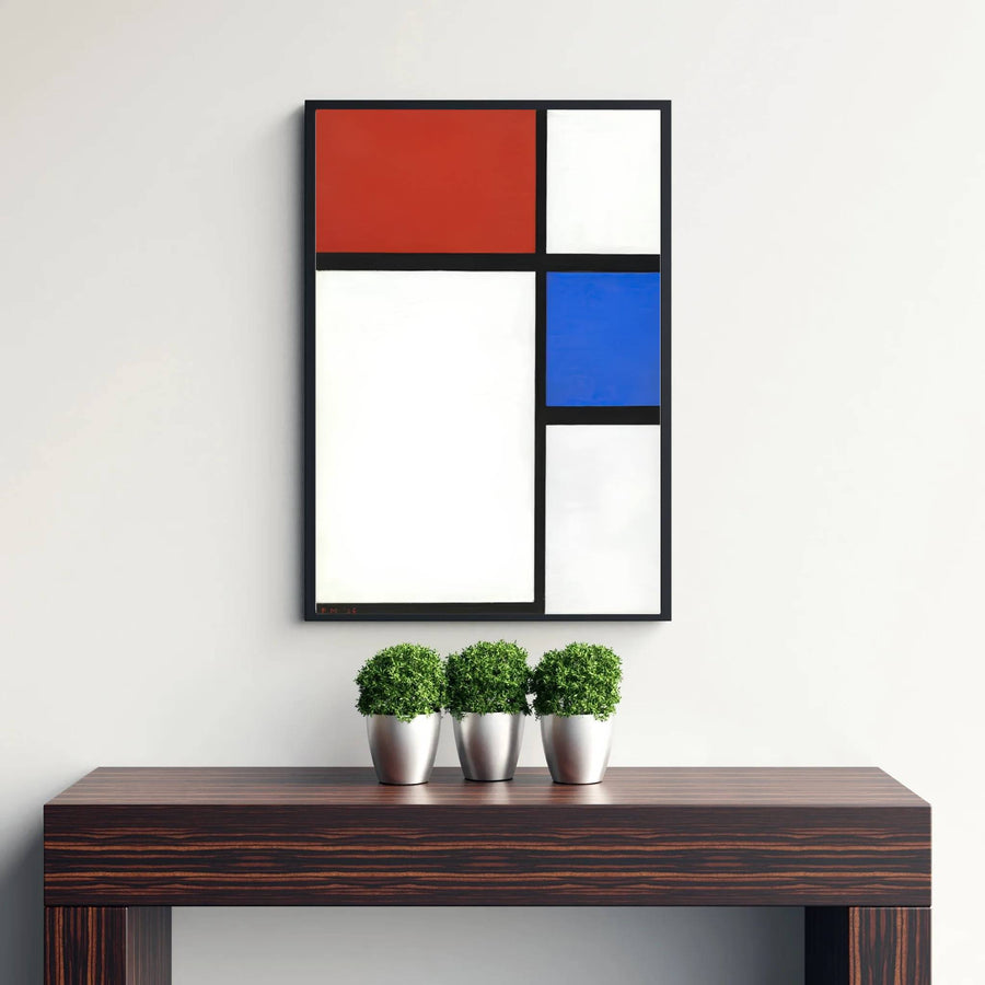 Preserved among celebrated international art institutions, this Piet Mondrian 1929 Composition No II With Red And Blue abstract study remains a masterclass in modern graphic design and spatial harmony. MapYourDreams provides this timeless 1929 geometric poster in multiple adaptable formats, letting you choose from unframed prints, stylish frames, and textured canvas wall art for your interior.