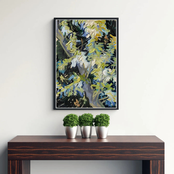 European master painter art print of Vincent van Gogh Blossoming Acacia Branches 1890 displaying dense acacia leaves in Auvers-sur-Oise France. MapYourDreams presents quality framed wall art, unframed poster options, and stretched canvas formats for curated residential spaces.