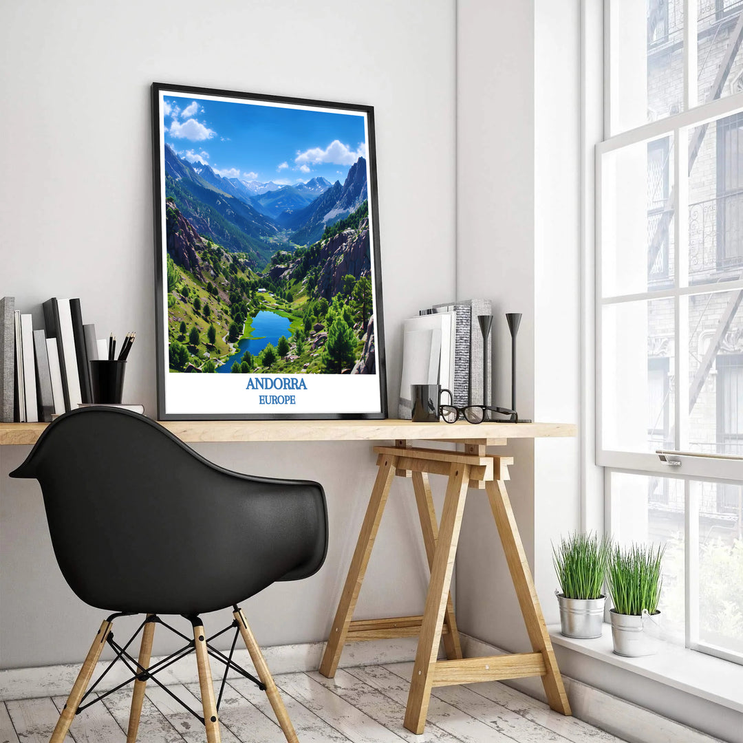 Bring Pyrenean wilderness charm home with this artistic Valley of Madriu-Perafita-Claror Andorra travel poster design. MapYourDreams features high-quality framed, unframed, and canvas print formats for wall art.