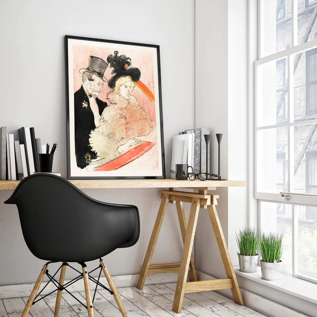 Historic Toulouse-Lautrec art print featuring soft pink pastels and bold lines set in a theater in Paris, France. MapYourDreams features high-quality framed wall decor, unframed prints, and canvas formats.
