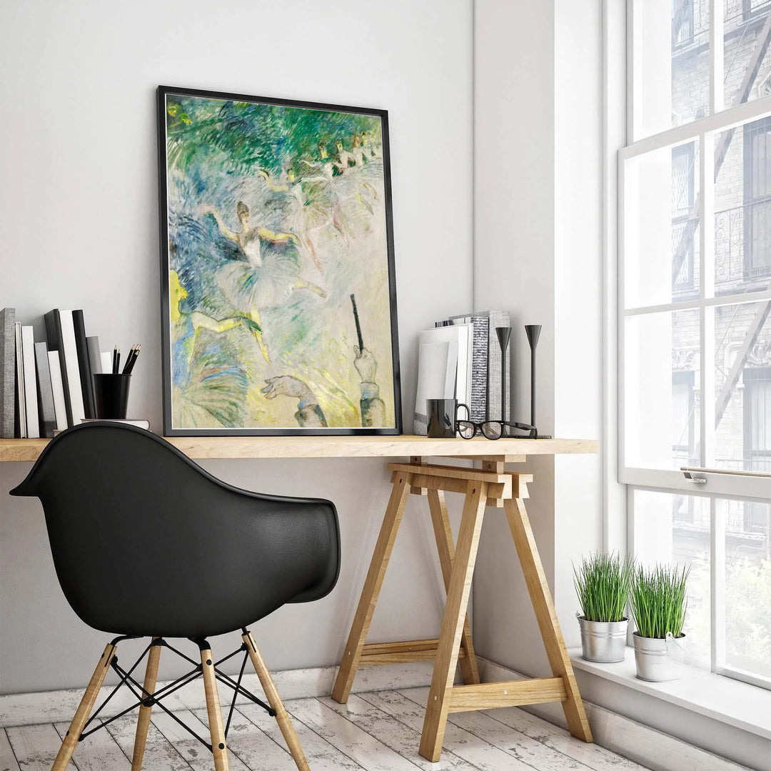 Rare French impressionist poster reproduction of Ballet Dancers, Henri de Toulouse-Lautrec capturing stage atmosphere in Paris, France. MapYourDreams offers versatile framed wall art, unframed poster prints, and stretched canvas print options tailored for art lovers and collectors.