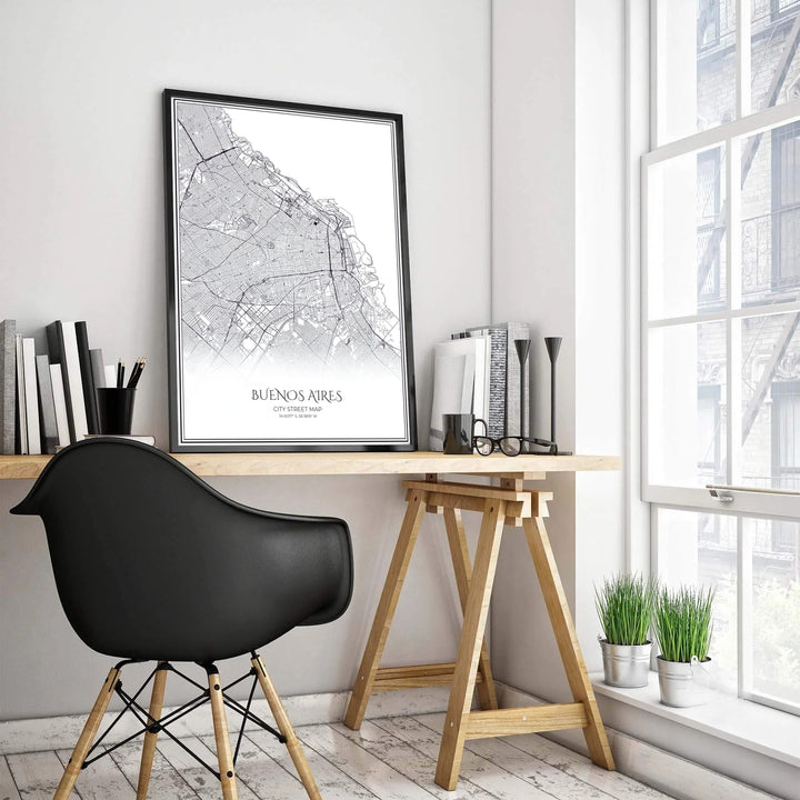 Black and white geographic street map poster of Argentina&