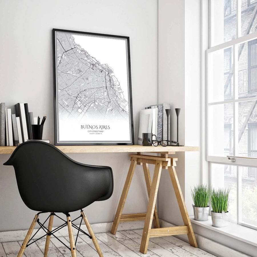 Black and white geographic street map poster of Argentina&