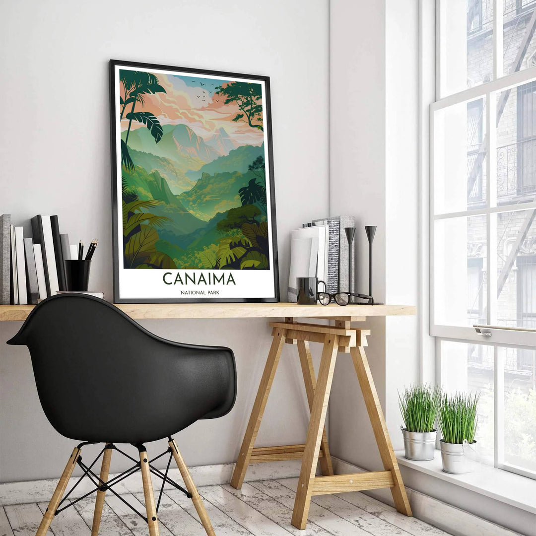 Layered mountain landscape poster depicting soft mint green slopes and salmon pink sunrise clouds in central Venezuela. Created by MapYourDreams, this artwork is adaptable for any interior in unframed prints, solid wooden frames, or gallery canvas wraps.