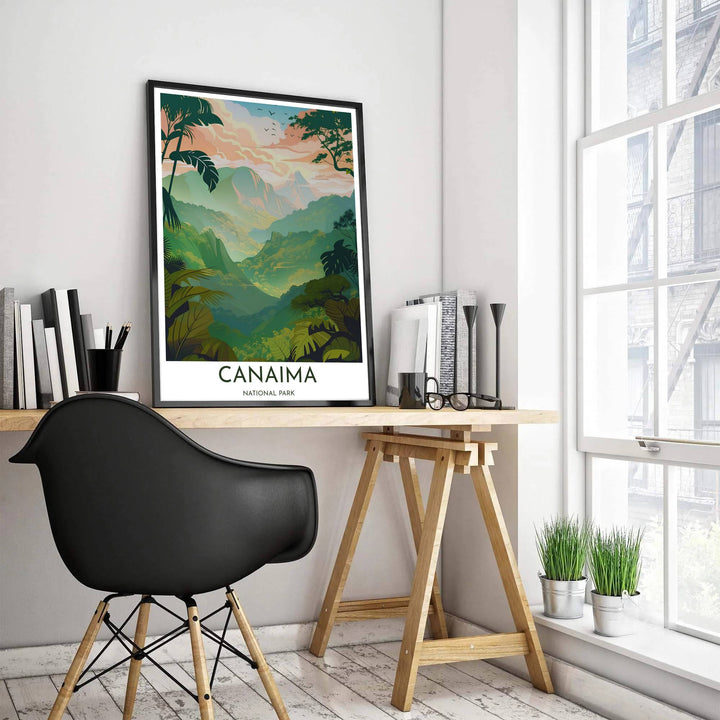 Layered mountain landscape poster depicting soft mint green slopes and salmon pink sunrise clouds in central Venezuela. Created by MapYourDreams, this artwork is adaptable for any interior in unframed prints, solid wooden frames, or gallery canvas wraps.