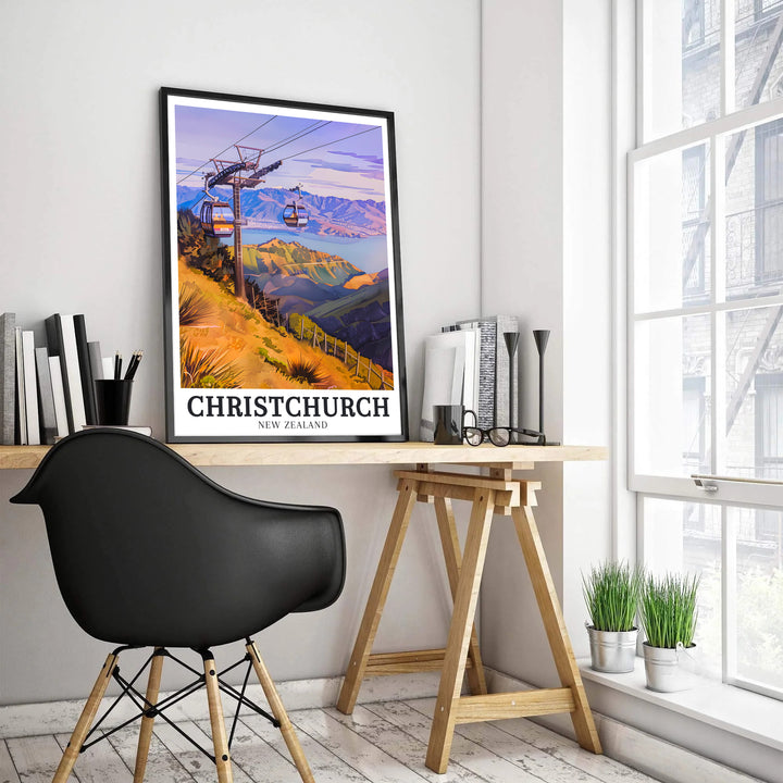 Bring New Zealand mountain adventure home with this ChristChurch travel poster design featuring Port Hills and Lake Ellesmere. MapYourDreams features high-definition framed, unframed, and canvas print formats.
