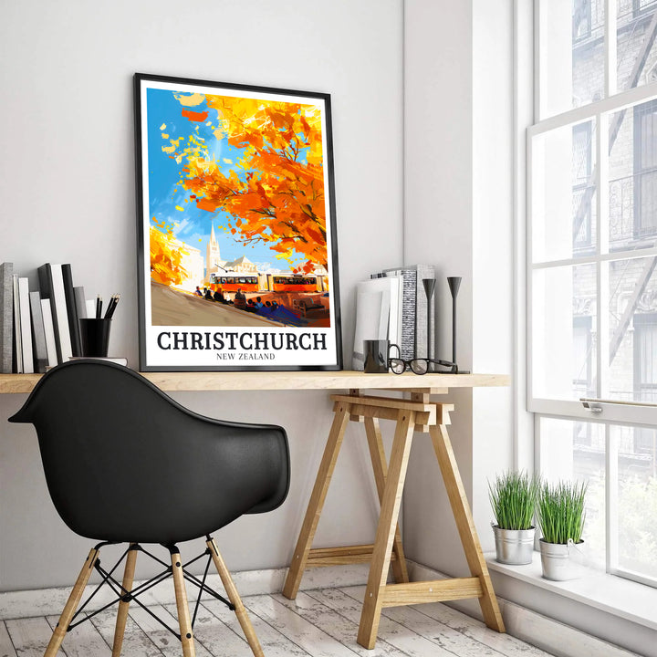 Celebrate New Zealand city heritage with this Christchurch travel poster depicting vintage trams and Cathedral Square. MapYourDreams features high-grade framed, unframed, and canvas poster options.